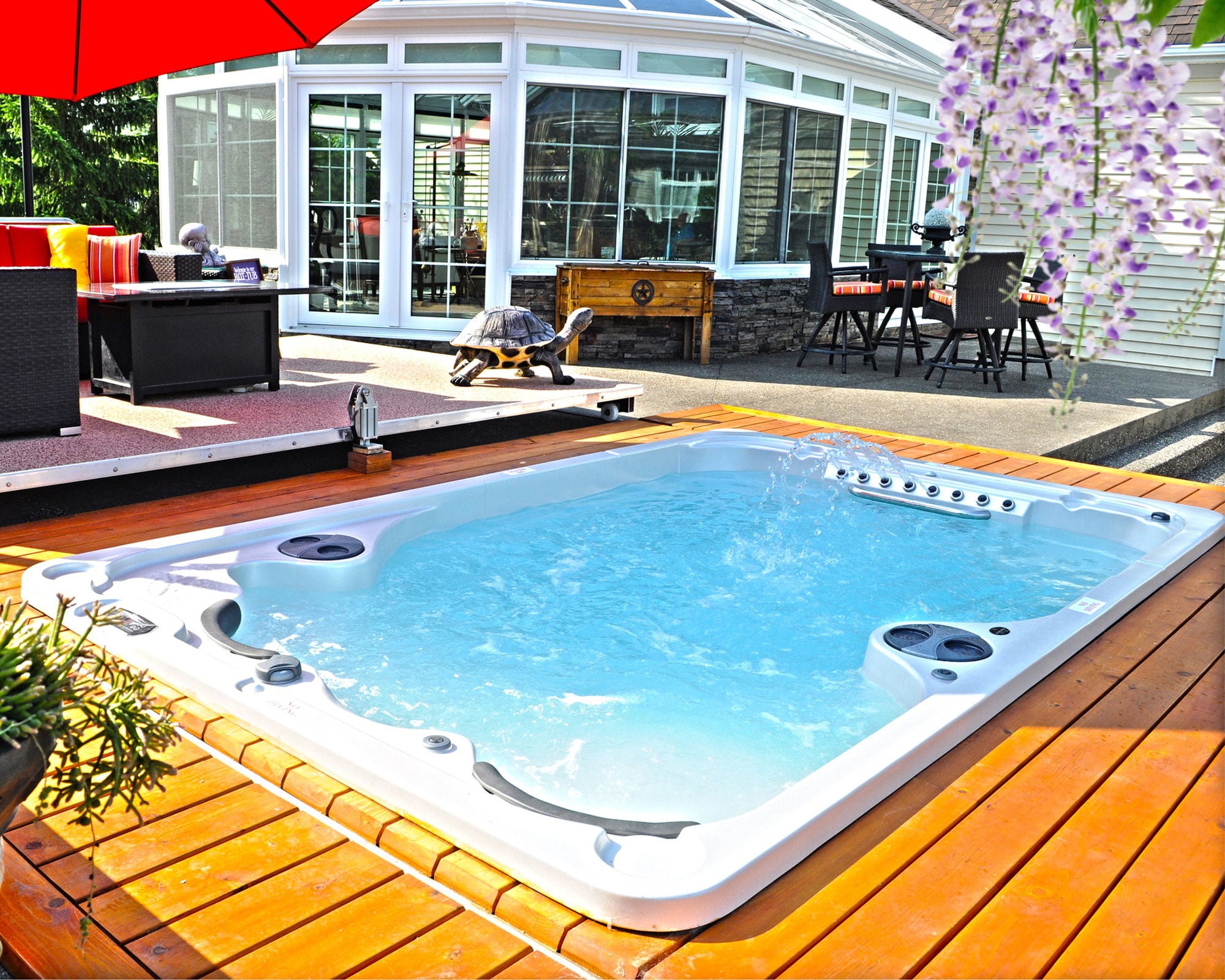 Backyard swim spa with decking